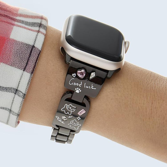 Colored Diamond Cat Stainless Steel Watch Band, For Apple Watch 46mm / 49mm / 45mm / 44mm, For Apple Watch 42mm / 41mm / 40mm / 38mm