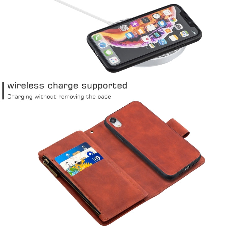 Skin Feel Detachable Magnetic Zipper Horizontal Flip PU Leather Case with Multi-Card Slots & Holder & Wallet & Photo Frame & Lanyard, For iPhone XR, For iPhone 8 Plus, For iPhone 11, For Xiaomi Redmi 9, For Xiaomi Redmi Note 8T, For Xiaomi Redmi Note 9