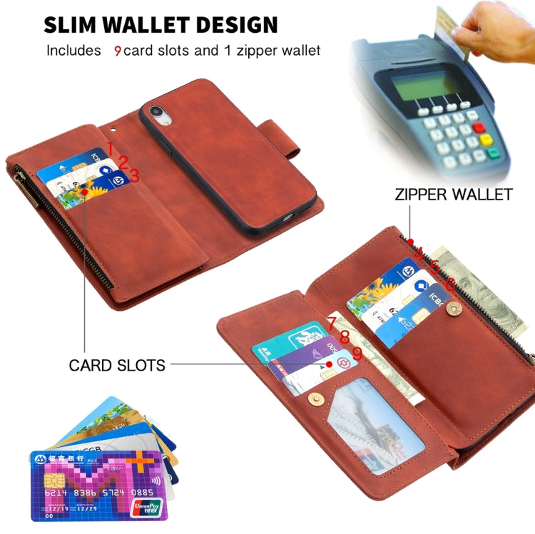 Skin Feel Detachable Magnetic Zipper Horizontal Flip PU Leather Case with Multi-Card Slots & Holder & Wallet & Photo Frame & Lanyard, For iPhone XR, For iPhone 8 Plus, For iPhone 11, For Xiaomi Redmi 9, For Xiaomi Redmi Note 8T, For Xiaomi Redmi Note 9