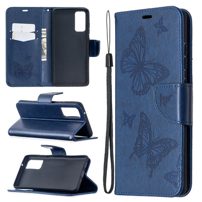 Embossing Two Butterflies Pattern Horizontal Flip PU Leather Case with Holder & Card Slot & Wallet & Lanyard, For Galaxy S20 FE 5G / S20 Lite