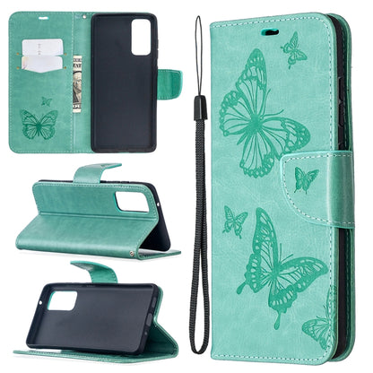 Embossing Two Butterflies Pattern Horizontal Flip PU Leather Case with Holder & Card Slot & Wallet & Lanyard, For Galaxy S20 FE 5G / S20 Lite