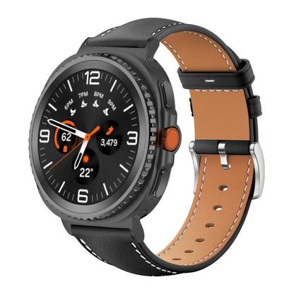 xDfind Flat Head Black Shark Fine Grain Leather Watch Band, For Samsung Galaxy Watch Ultra / Ultra 2025, For Samsung Galaxy Watch8 / Watch8 Classic, For Samsung Galaxy Watch7 / FE / 6 / 5 / 4