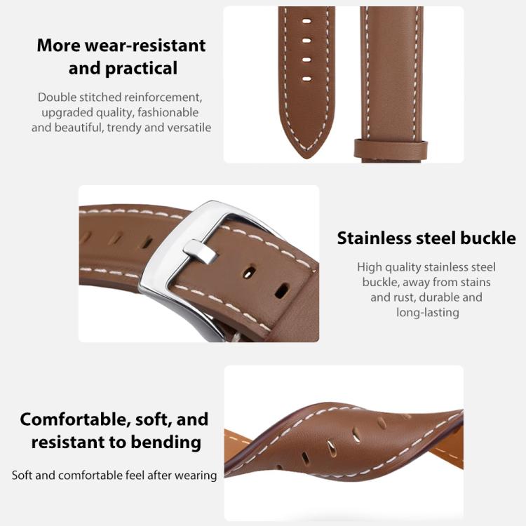 xDfind Flat Head Black Shark Fine Grain Leather Watch Band, 22mm For Xiaomi Watch S3/2 Pro/S2/S1, 22mm For Xiaomi Haylou Watch LS09B / LS05S / LS10, 20mm For Xiaomi Haylou RS4 Plus LS11 / LS12