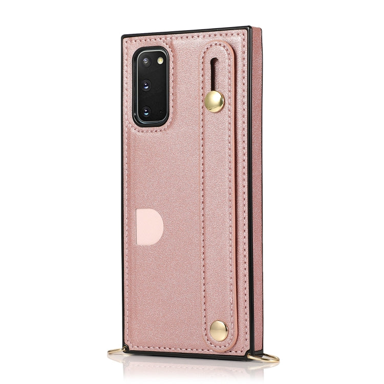 Wrist Strap PU+TPU Shockproof Protective Case with Crossbody Lanyard & Holder & Card Slot, For Samsung Galaxy S20, For Samsung Galaxy S20 Plus, For Samsung Galaxy S20 Ultra