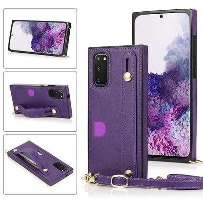 Wrist Strap PU+TPU Shockproof Protective Case with Crossbody Lanyard & Holder & Card Slot, For Samsung Galaxy S20, For Samsung Galaxy S20 Plus, For Samsung Galaxy S20 Ultra