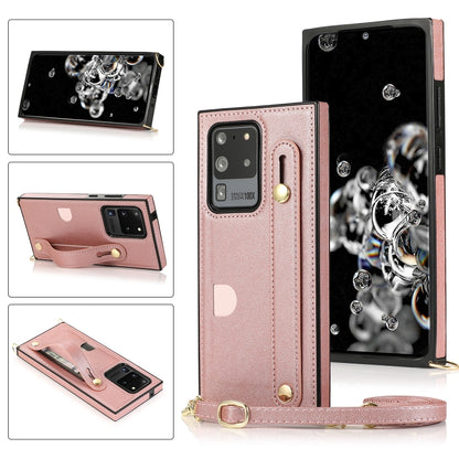 Wrist Strap PU+TPU Shockproof Protective Case with Crossbody Lanyard & Holder & Card Slot, For Samsung Galaxy S20, For Samsung Galaxy S20 Plus, For Samsung Galaxy S20 Ultra