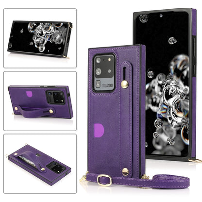 Wrist Strap PU+TPU Shockproof Protective Case with Crossbody Lanyard & Holder & Card Slot, For Samsung Galaxy S20, For Samsung Galaxy S20 Plus, For Samsung Galaxy S20 Ultra