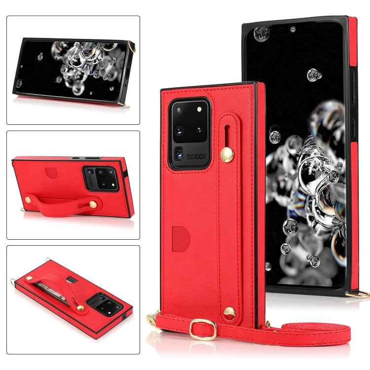 Wrist Strap PU+TPU Shockproof Protective Case with Crossbody Lanyard & Holder & Card Slot, For Samsung Galaxy S20, For Samsung Galaxy S20 Plus, For Samsung Galaxy S20 Ultra