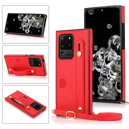 Wrist Strap PU+TPU Shockproof Protective Case with Crossbody Lanyard & Holder & Card Slot, For Samsung Galaxy S20, For Samsung Galaxy S20 Plus, For Samsung Galaxy S20 Ultra