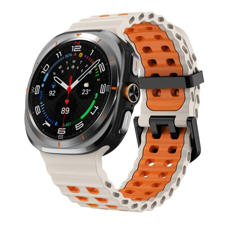xDfind Black Buckle Ocean Two Color Dual-row Hole Silicone Watch Band, For Samsung Galaxy Watch Ultra 47mm / Ultra 2025, For Samsung Galaxy Watch8 / 8 Classic
