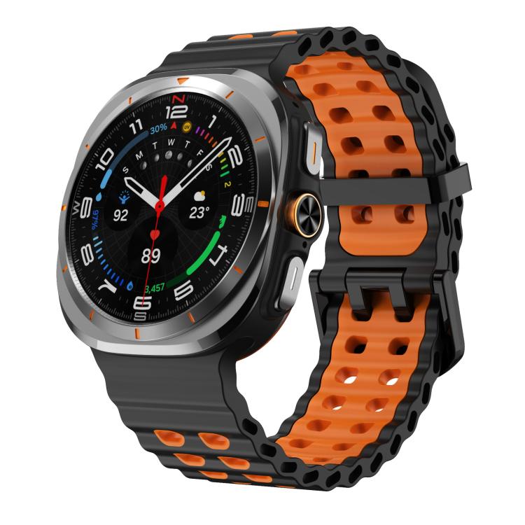 xDfind Black Buckle Ocean Two Color Dual-row Hole Silicone Watch Band, For Samsung Galaxy Watch Ultra 47mm / Ultra 2025, For Samsung Galaxy Watch8 / 8 Classic
