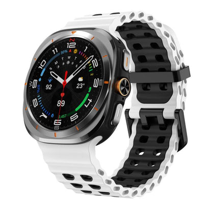 xDfind Black Buckle Ocean Two Color Dual-row Hole Silicone Watch Band, For Samsung Galaxy Watch Ultra 47mm / Ultra 2025, For Samsung Galaxy Watch8 / 8 Classic