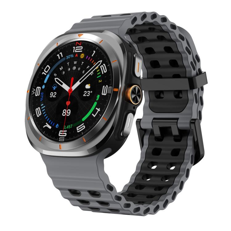 xDfind Black Buckle Ocean Two Color Dual-row Hole Silicone Watch Band, For Samsung Galaxy Watch Ultra 47mm / Ultra 2025, For Samsung Galaxy Watch8 / 8 Classic