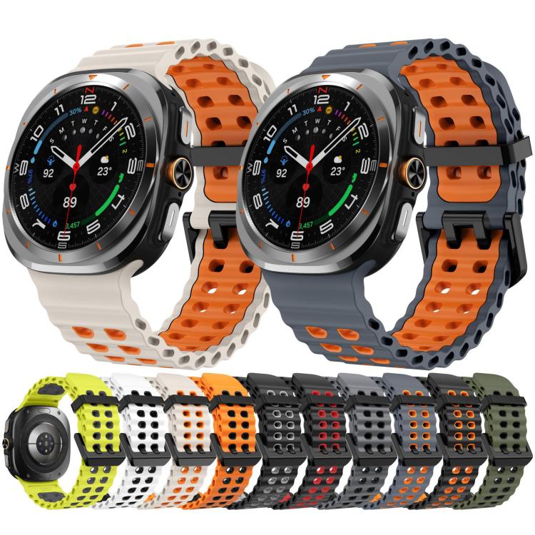 xDfind Black Buckle Ocean Two Color Dual-row Hole Silicone Watch Band, For Samsung Galaxy Watch Ultra 47mm / Ultra 2025, For Samsung Galaxy Watch8 / 8 Classic
