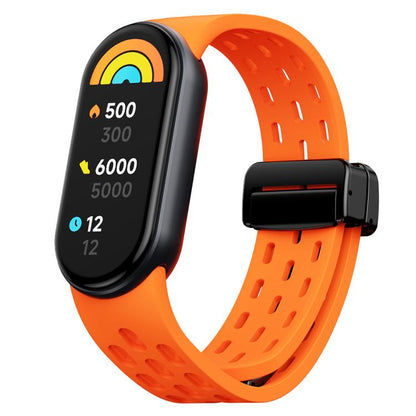 xDfind Holes Magnetic Black Buckle Silicone Watch Band, For Xiaomi Smart Band 10 / 9 / 8