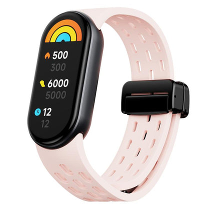 xDfind Holes Magnetic Black Buckle Silicone Watch Band, For Xiaomi Smart Band 10 / 9 / 8