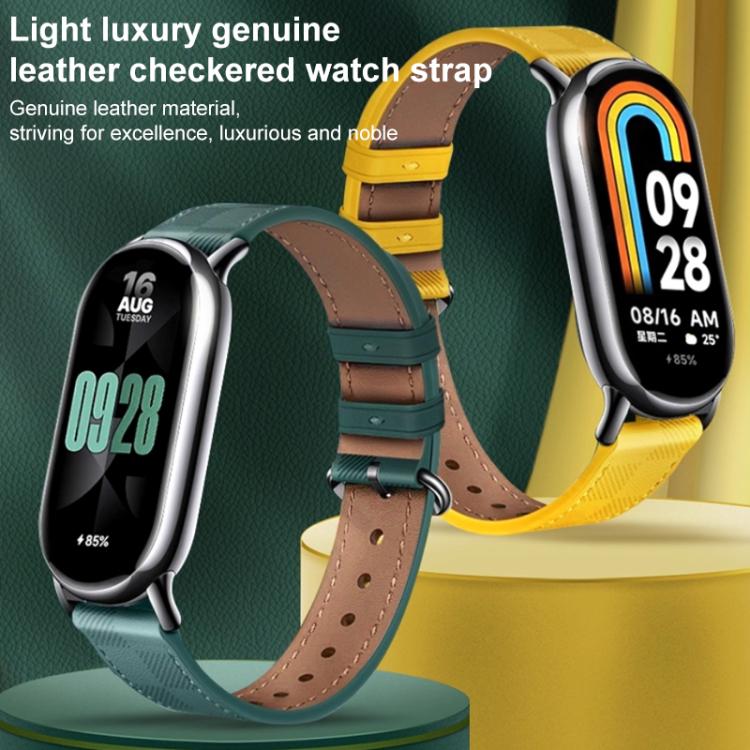 xDfind Plaid Texture Leather Watch Band, For Xiaomi Smart Band 10 / 9 / 8