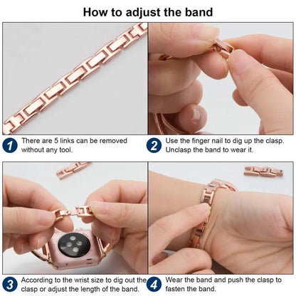 xDfind Herringbone Diamond Stainless Steel Watch Band, For Apple Watch 42 / 44 / 45 / 46 / 49mm, For Apple Watch 38 / 40 / 41 / S10 42mm
