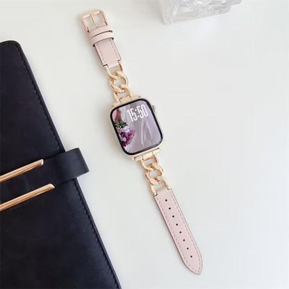 xDfind Denim Chain Metal Hybrid Leather Watch Band, For Apple Watch 42 / 44 / 45 / 46 / 49mm, For Apple Watch 38 / 40 / 41 / S10 42mm