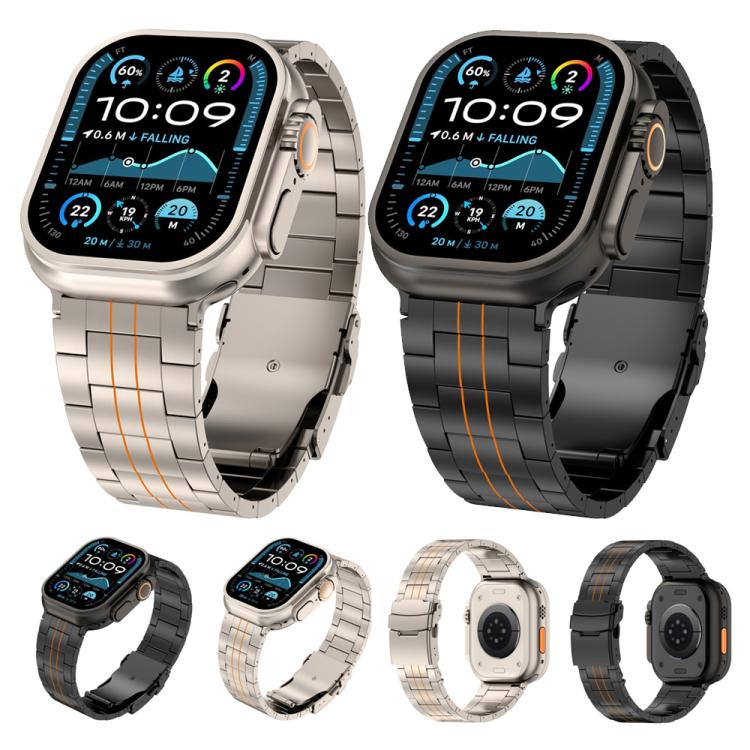 Three-bead Safety Clasp Titanium Alloy Watch Band, For Apple Watch 46mm / 49mm / 45mm / 44mm, For Apple Watch 42mm / 41mm / 40mm / 38mm
