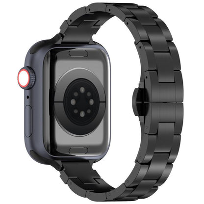 Slim Waist Three-bead Butterfly Buckle Titanium Alloy Watch Band, For Apple Watch 46mm / 49mm / 45mm / 44mm, For Apple Watch 42mm / 41mm / 40mm / 38mm