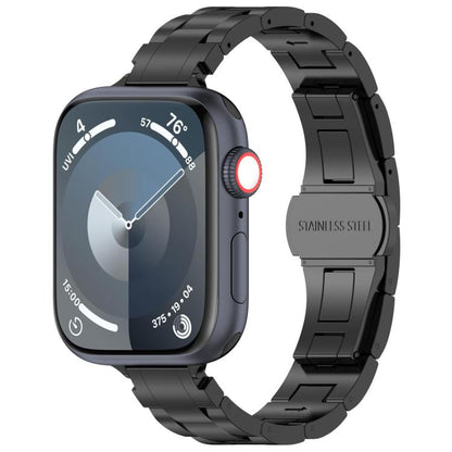 Slim Waist Three-bead Butterfly Buckle Titanium Alloy Watch Band, For Apple Watch 46mm / 49mm / 45mm / 44mm, For Apple Watch 42mm / 41mm / 40mm / 38mm