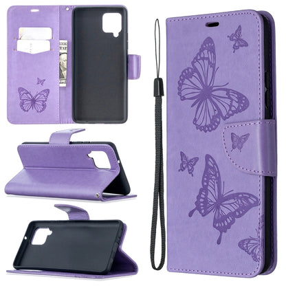 Embossing Two Butterflies Pattern Horizontal Flip PU Leather Case with Holder & Card Slot & Wallet & Lanyard, For Samsung Galaxy A42 5G
