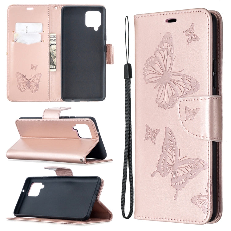 Embossing Two Butterflies Pattern Horizontal Flip PU Leather Case with Holder & Card Slot & Wallet & Lanyard, For Samsung Galaxy A42 5G