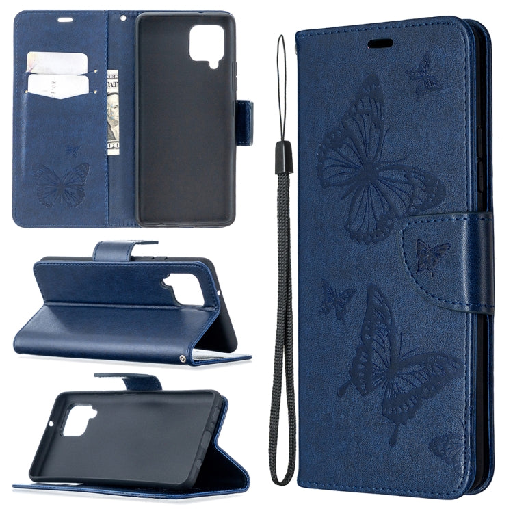 Embossing Two Butterflies Pattern Horizontal Flip PU Leather Case with Holder & Card Slot & Wallet & Lanyard, For Samsung Galaxy A42 5G