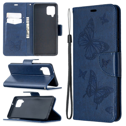 Embossing Two Butterflies Pattern Horizontal Flip PU Leather Case with Holder & Card Slot & Wallet & Lanyard, For Samsung Galaxy A42 5G
