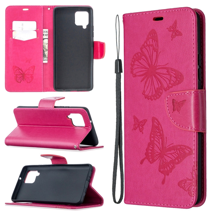 Embossing Two Butterflies Pattern Horizontal Flip PU Leather Case with Holder & Card Slot & Wallet & Lanyard, For Samsung Galaxy A42 5G