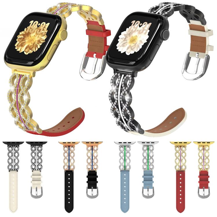 xDfind Diamond Stainless Steel Hybrid Genuine Leather Watch Band, For Apple Watch 42 / 44 / 45 / 46 / 49mm, For Apple Watch 38 / 40 / 41 / S11 42mm