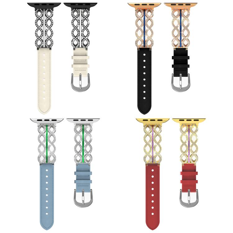 xDfind Diamond Stainless Steel Hybrid Genuine Leather Watch Band, For Apple Watch 42 / 44 / 45 / 46 / 49mm, For Apple Watch 38 / 40 / 41 / S11 42mm