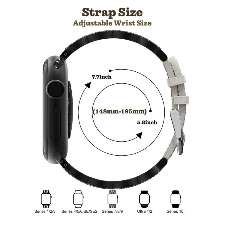 xDfind Diamond Stainless Steel Hybrid Genuine Leather Watch Band, For Apple Watch 42 / 44 / 45 / 46 / 49mm, For Apple Watch 38 / 40 / 41 / S11 42mm