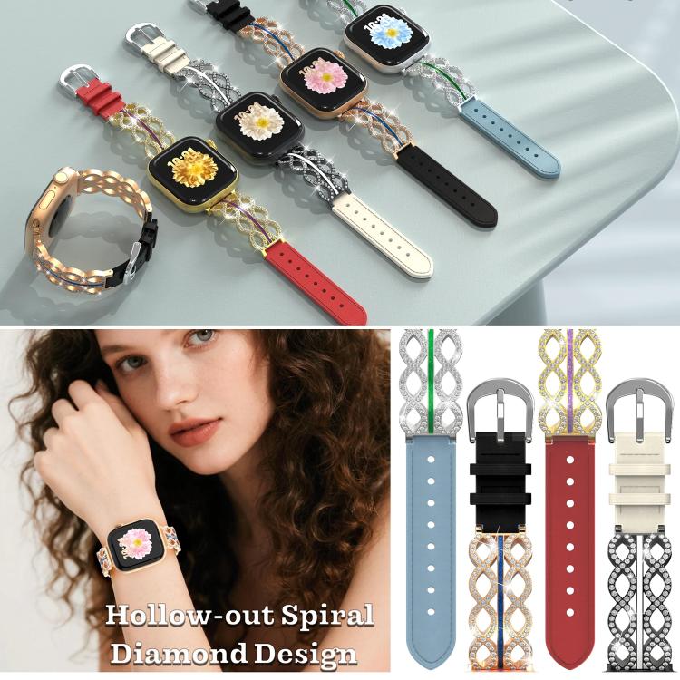 xDfind Diamond Stainless Steel Hybrid Genuine Leather Watch Band, For Apple Watch 42 / 44 / 45 / 46 / 49mm, For Apple Watch 38 / 40 / 41 / S11 42mm