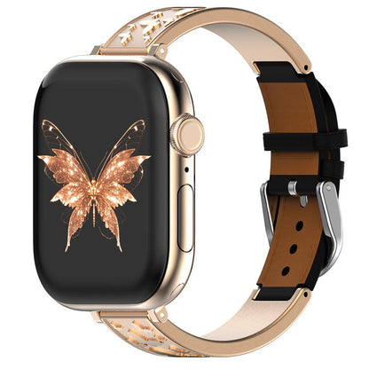 xDfind Butterfly Stainless Steel Hybrid Genuine Leather Watch Band, For Apple Watch 42 / 44 / 45 / 46 / 49mm, For Apple Watch 38 / 40 / 41 / S11 42mm
