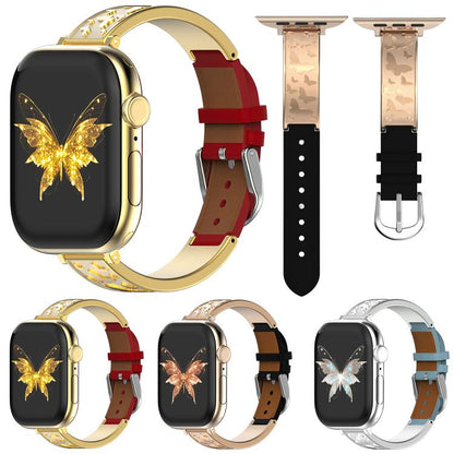 xDfind Butterfly Stainless Steel Hybrid Genuine Leather Watch Band, For Apple Watch 42 / 44 / 45 / 46 / 49mm, For Apple Watch 38 / 40 / 41 / S11 42mm