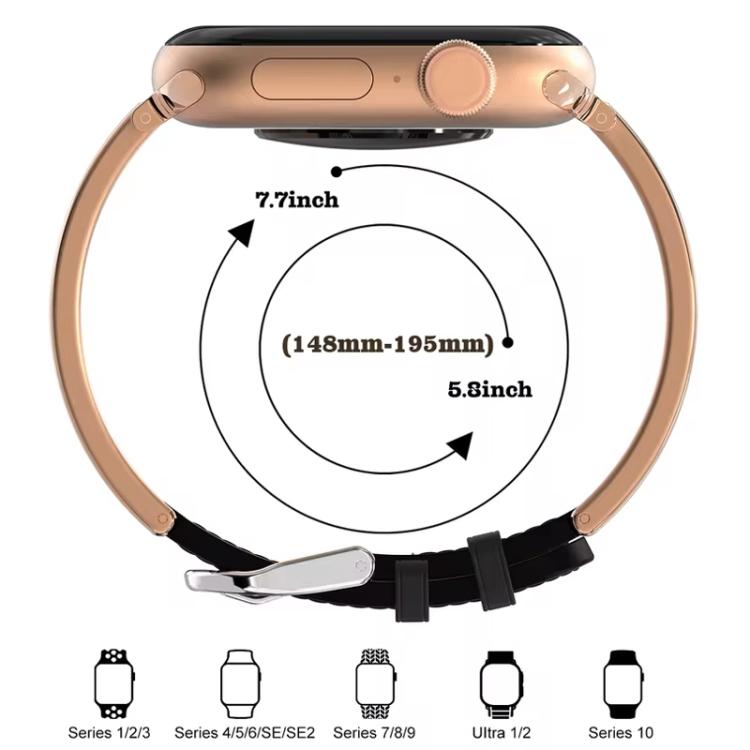 xDfind Retro Floral Carving Stainless Steel Hybrid Genuine Leather Watch Band, For Apple Watch 42 / 44 / 45 / 46 / 49mm, For Apple Watch 38 / 40 / 41 / S11 42mm