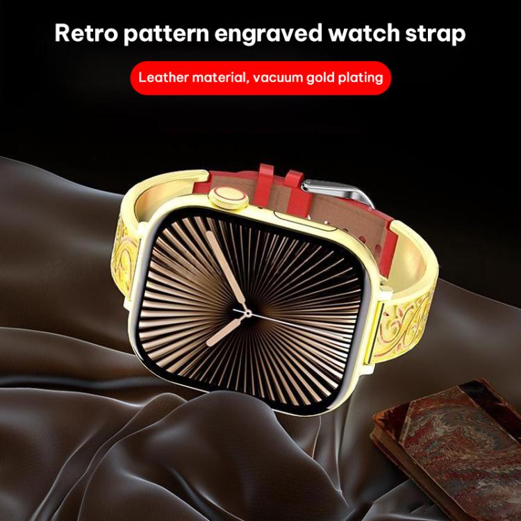 xDfind Retro Floral Carving Stainless Steel Hybrid Genuine Leather Watch Band, For Apple Watch 42 / 44 / 45 / 46 / 49mm, For Apple Watch 38 / 40 / 41 / S11 42mm