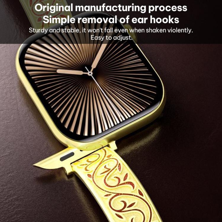 xDfind Retro Floral Carving Stainless Steel Hybrid Genuine Leather Watch Band, For Apple Watch 42 / 44 / 45 / 46 / 49mm, For Apple Watch 38 / 40 / 41 / S11 42mm