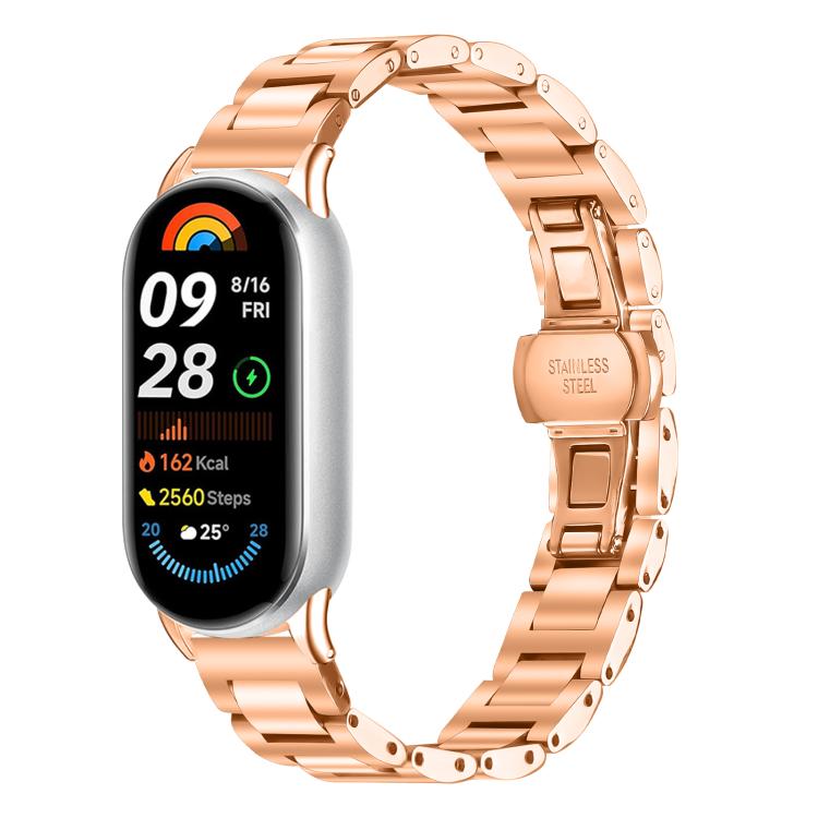 Slim Butterfly Buckle Metal Stainless Steel Watch Band, For Redmi Watch6/5/4/Xiaomi Band 9 Pro/8 Pro, For Xiaomi Smart Band 10 / 9 / 8