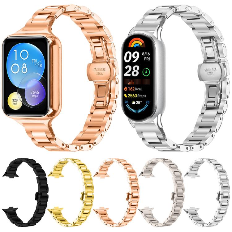 Slim Butterfly Buckle Metal Stainless Steel Watch Band, For Redmi Watch6/5/4/Xiaomi Band 9 Pro/8 Pro, For Xiaomi Smart Band 10 / 9 / 8