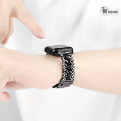 Diamond Vegan Leather Metal Watch Band, For Apple Watch 46mm / 49mm / 45mm / 44mm, For Apple Watch 42mm / 41mm / 40mm / 38mm
