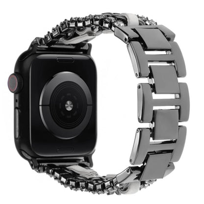 Diamond Vegan Leather Metal Watch Band, For Apple Watch 46mm / 49mm / 45mm / 44mm, For Apple Watch 42mm / 41mm / 40mm / 38mm