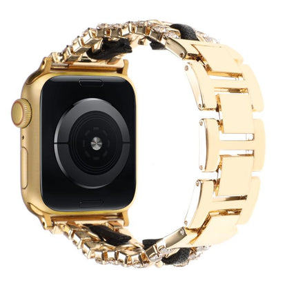 Diamond Vegan Leather Metal Watch Band, For Apple Watch 46mm / 49mm / 45mm / 44mm, For Apple Watch 42mm / 41mm / 40mm / 38mm