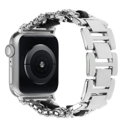 Diamond Vegan Leather Metal Watch Band, For Apple Watch 46mm / 49mm / 45mm / 44mm, For Apple Watch 42mm / 41mm / 40mm / 38mm