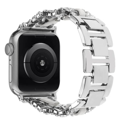 Diamond Vegan Leather Metal Watch Band, For Apple Watch 46mm / 49mm / 45mm / 44mm, For Apple Watch 42mm / 41mm / 40mm / 38mm