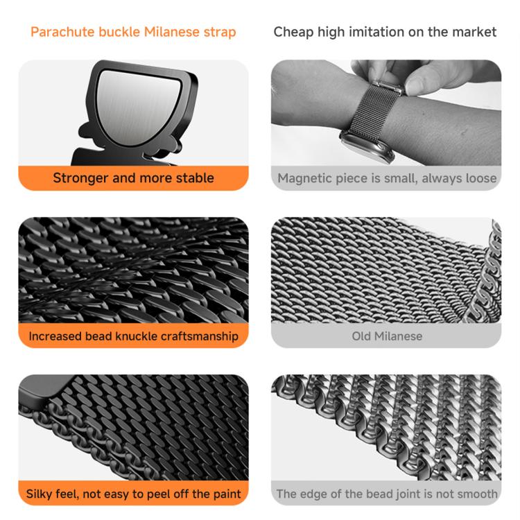 Magnetic Parachute Milanese Titanium Alloy Watch Band, For Redmi Watch6/5/4/Xiaomi Band 9 Pro/8 Pro