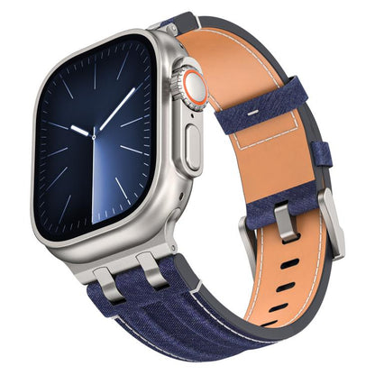 Denim Stitching Vegan Leather Watch Band, For Apple Watch 46mm / 49mm / 45mm / 44mm