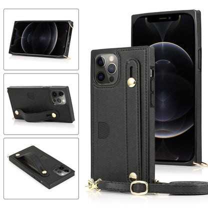 PU+TPU Shockproof Protective Case with Crossbody Lanyard & Holder & Card Slot & Wrist Strap, For iPhone 12 mini, For iPhone 12 / 12 Pro, For iPhone 12 Pro Max